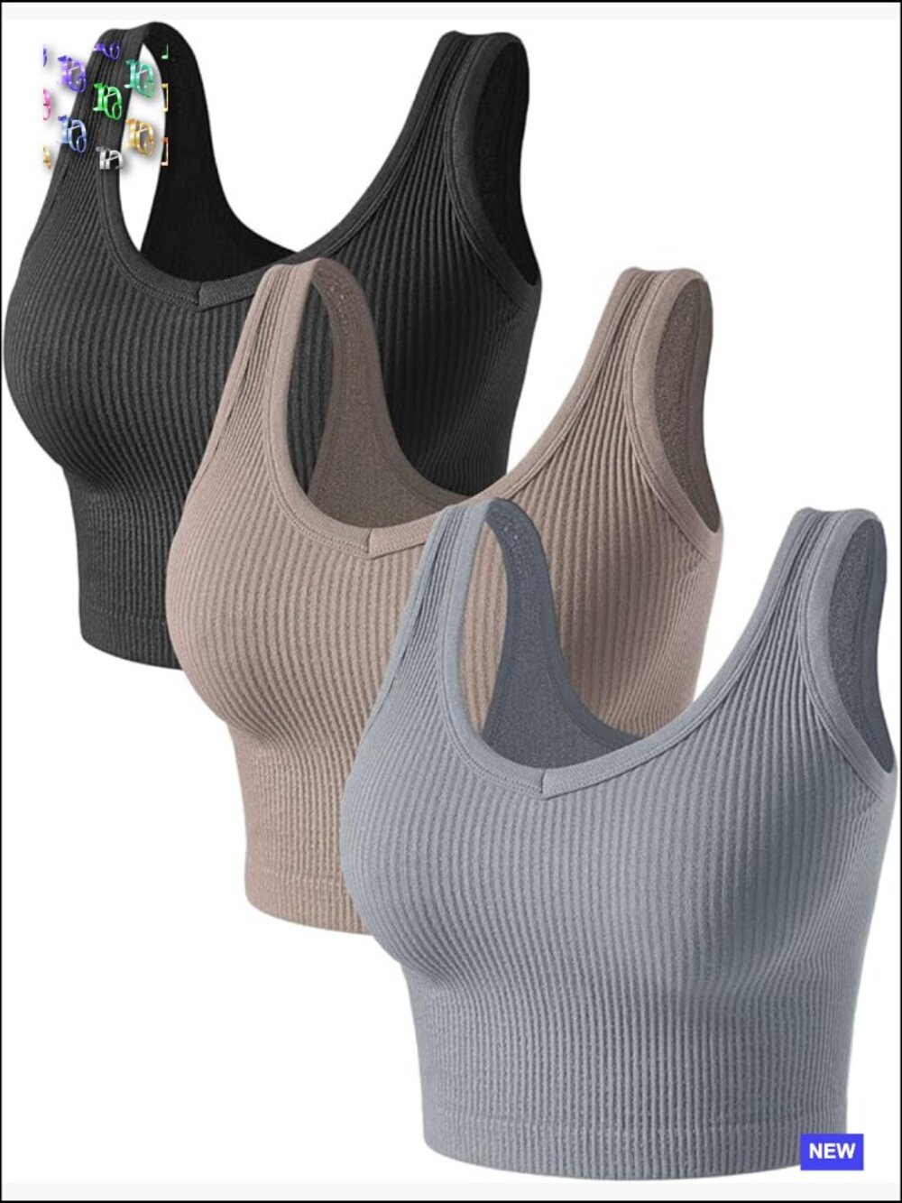 3 Pack Crop Tank Tops V Neck Sleeveless Workout Yoga Shirts